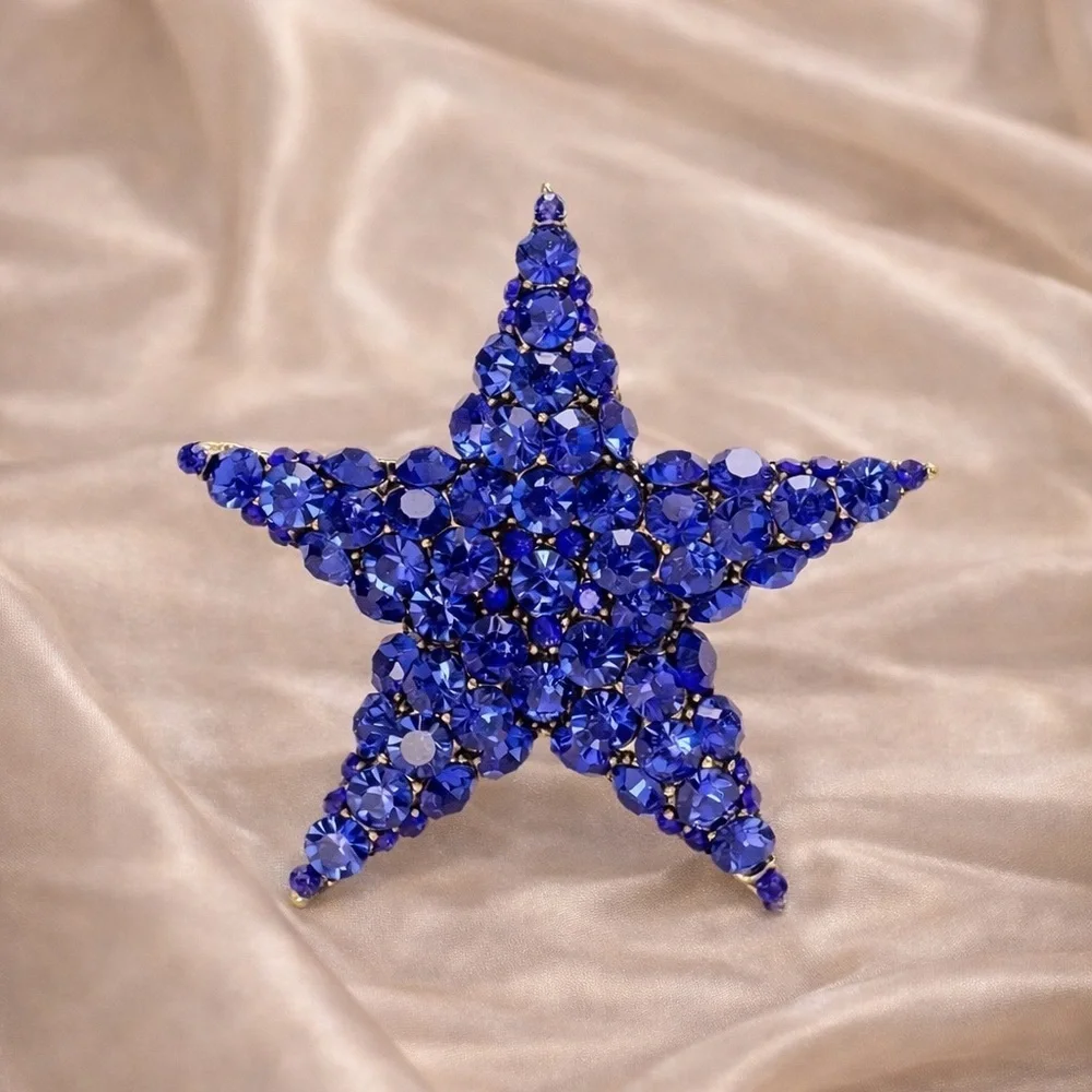 Star Royal Blue Crystal Brooch